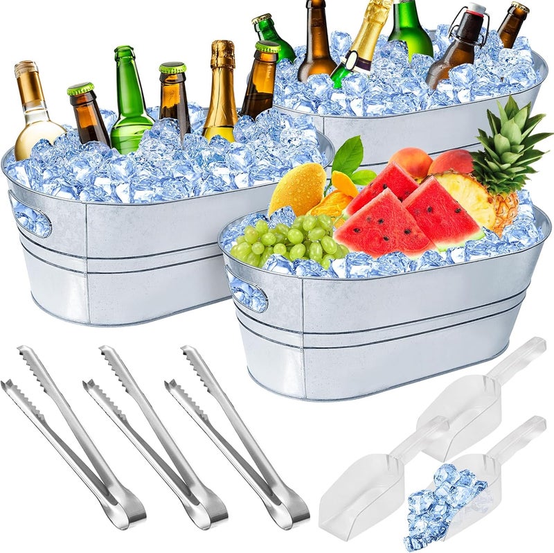 IKAYAS 4 Gallon Ice Buckets for Parties, Galvanized Metal Ice Bucket Ice Tub with Scoop for Cocktail Bar Mimosa Bar Supplies, Large Champagne Bucket Beer bucket Metal Tub (3 Pack) - Image 1